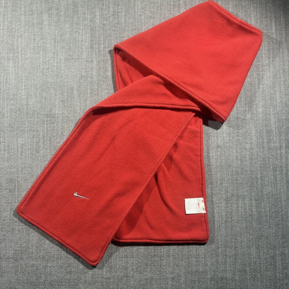 Nike Fleece Hooded Scarf Mens Red Swoosh Logo Winter Cold Weather Accessory